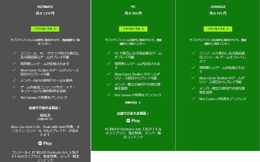 Xbox Game Pass料金プラン
