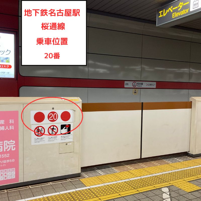 地下鉄桜通線名古屋駅ホーム乗車位置20番